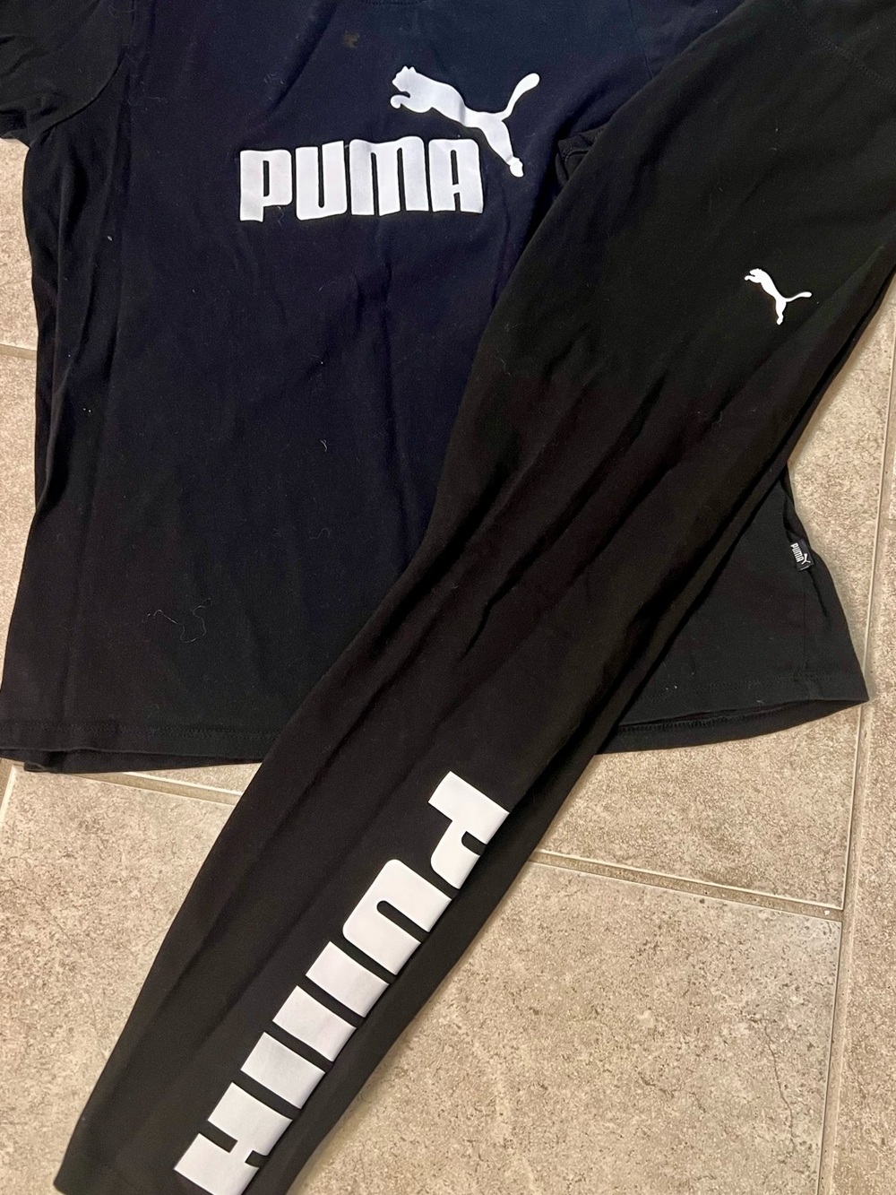 Bundle of Puma black & White Logo Top with Leggings & Camo Puma leggings